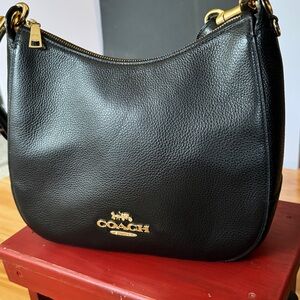 Coach Pebbled Leather Shoulder Bag w/ Reversible Strap; Coach Logo & Solid Black
